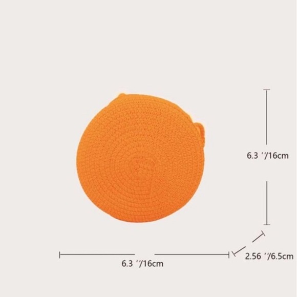 Round Orange Straw Raffia Woven Circle Bag Purse Handbag Summer Crossbody Bright - Picture 8 of 8